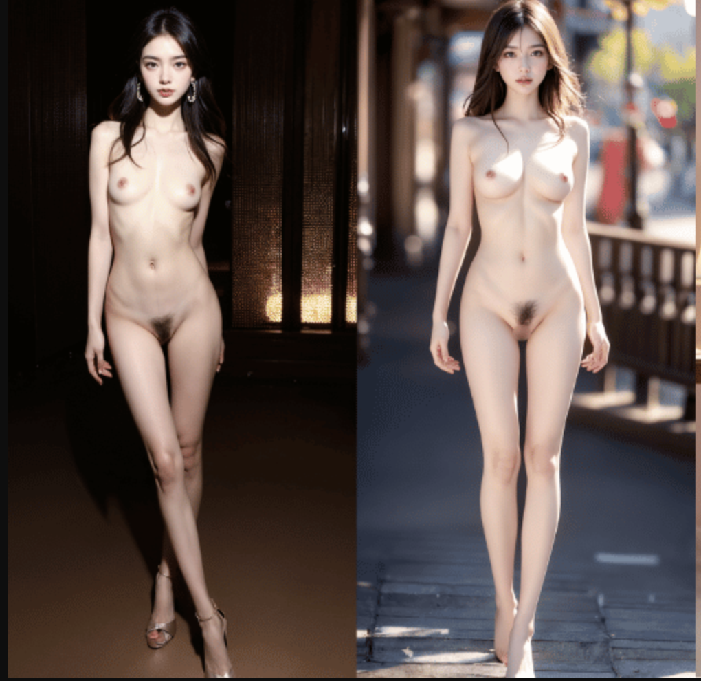 全裸で直立してるAIエロ画像（陰毛あり）
