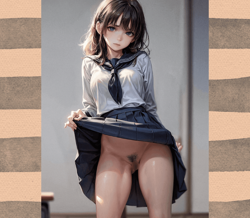 陰毛の生えたJK風2次元美少女【2次元イラスト】