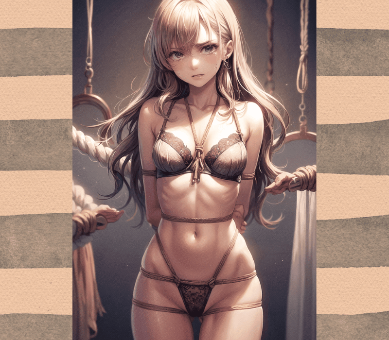 下着姿の美女が縛られるエロ画像
