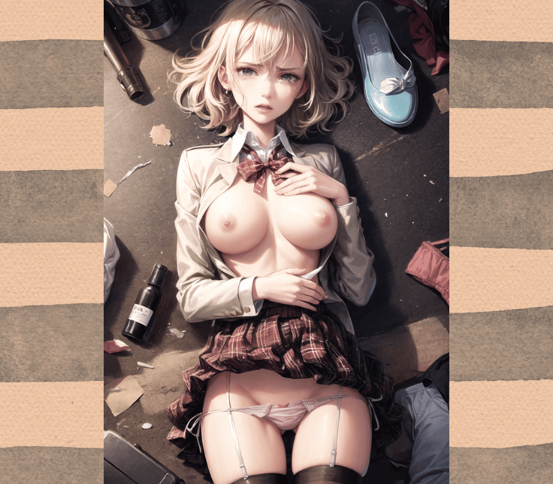 路地裏で脱がされるJK風美女【2次元イラスト】